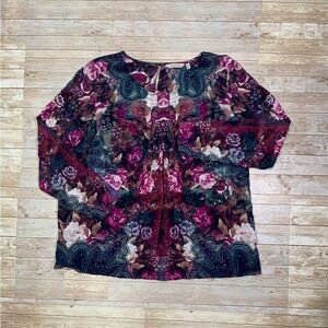 Soft Surroundings Elevadas Top Long Sleeve Floral Pleated Blouse Size XL 2EV92